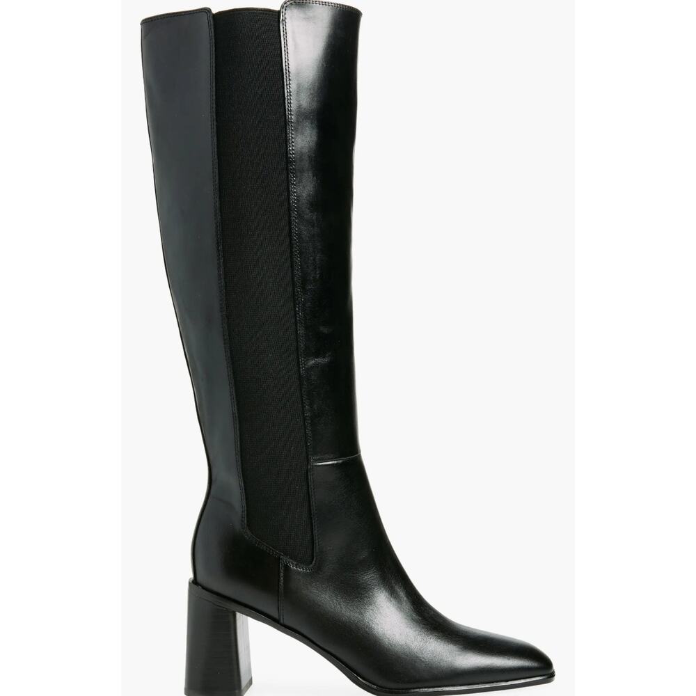 Nordstrom Tyra Tall Knee High Boots 9 Black Leather NWOT Heel Academia Prep